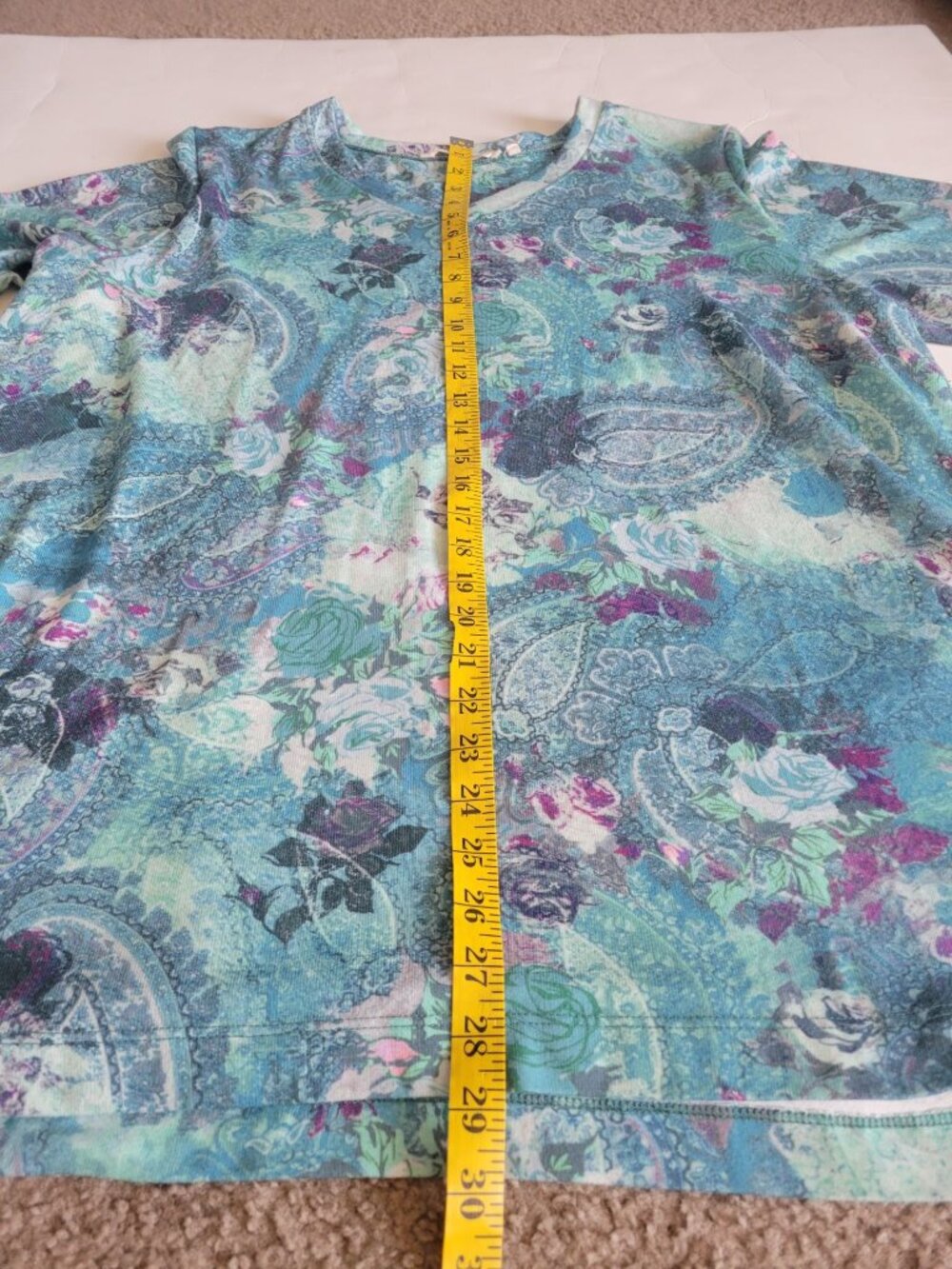 Soft Surroundings tunic top featuring a blue floral paisley print and a V-neck - Picture 11 of 11